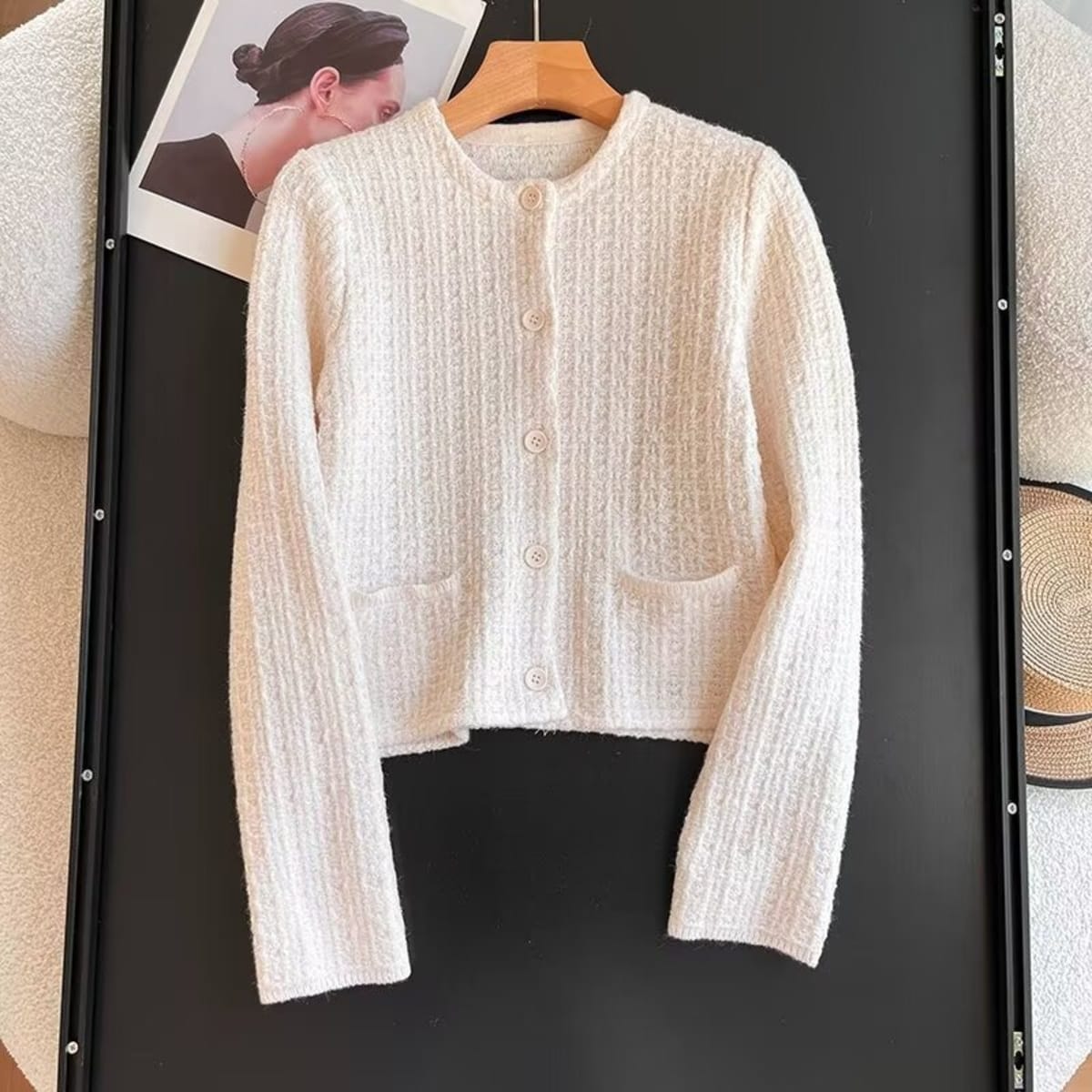 Arezzo Tweed Cropped Cardigan Sweater