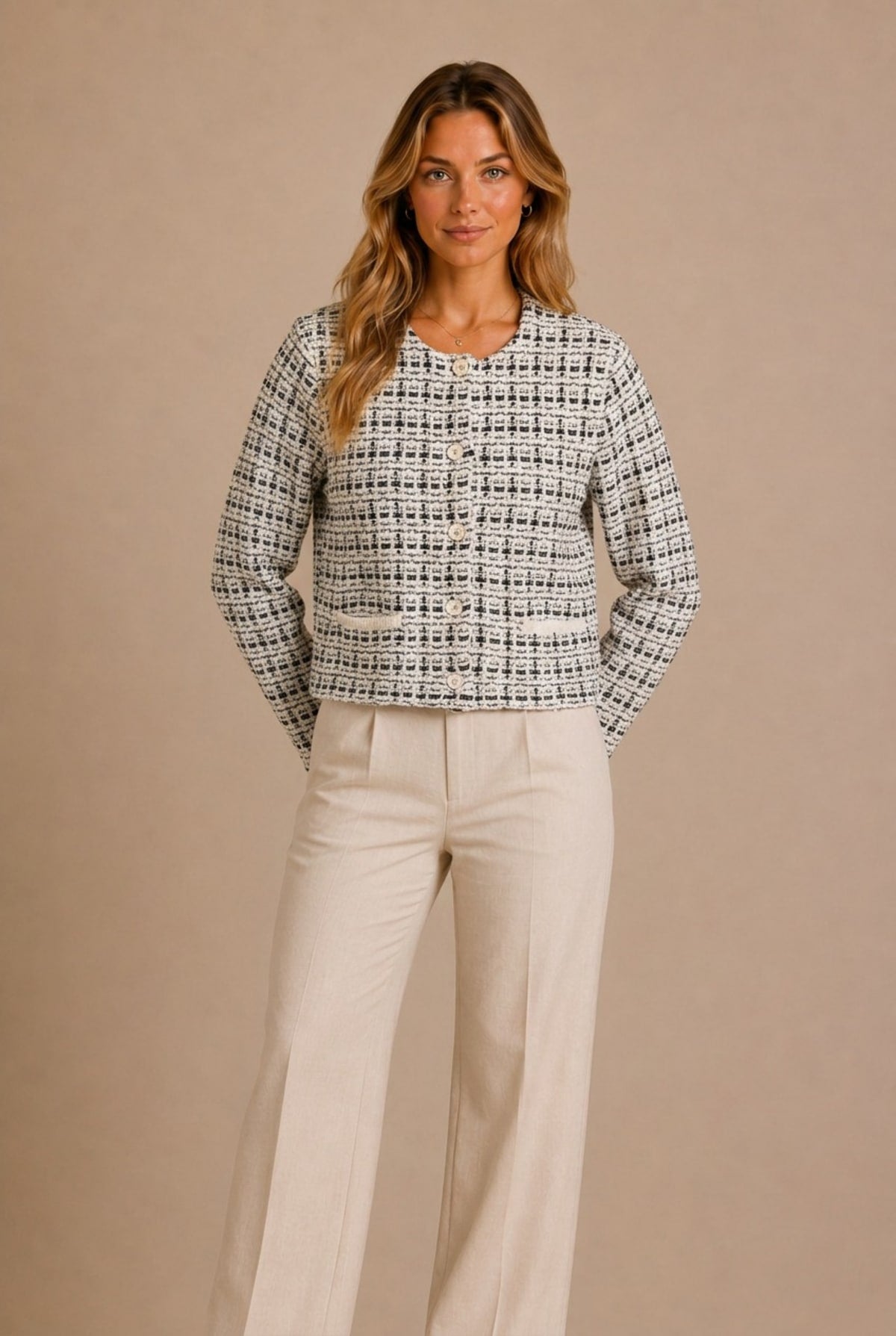Arezzo Tweed Cropped Cardigan Sweater