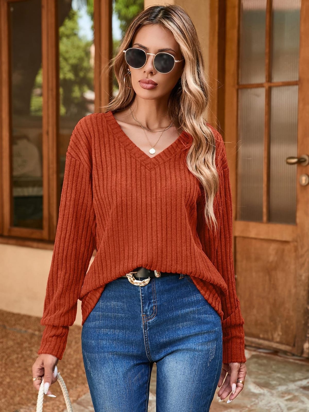 Arezzo Ribbed V-Neck Sweater