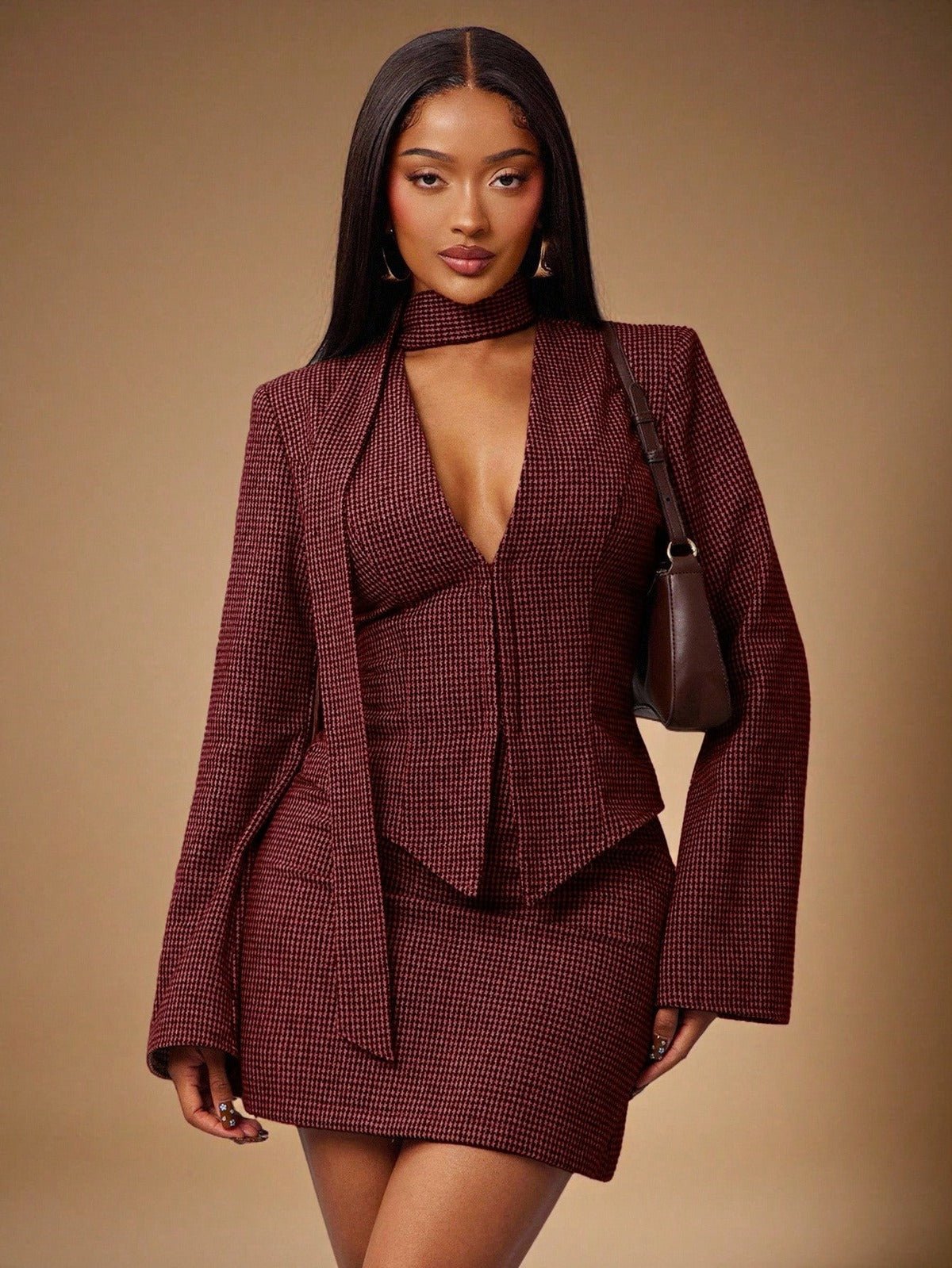 Arezzo Plaid V-Neck Set