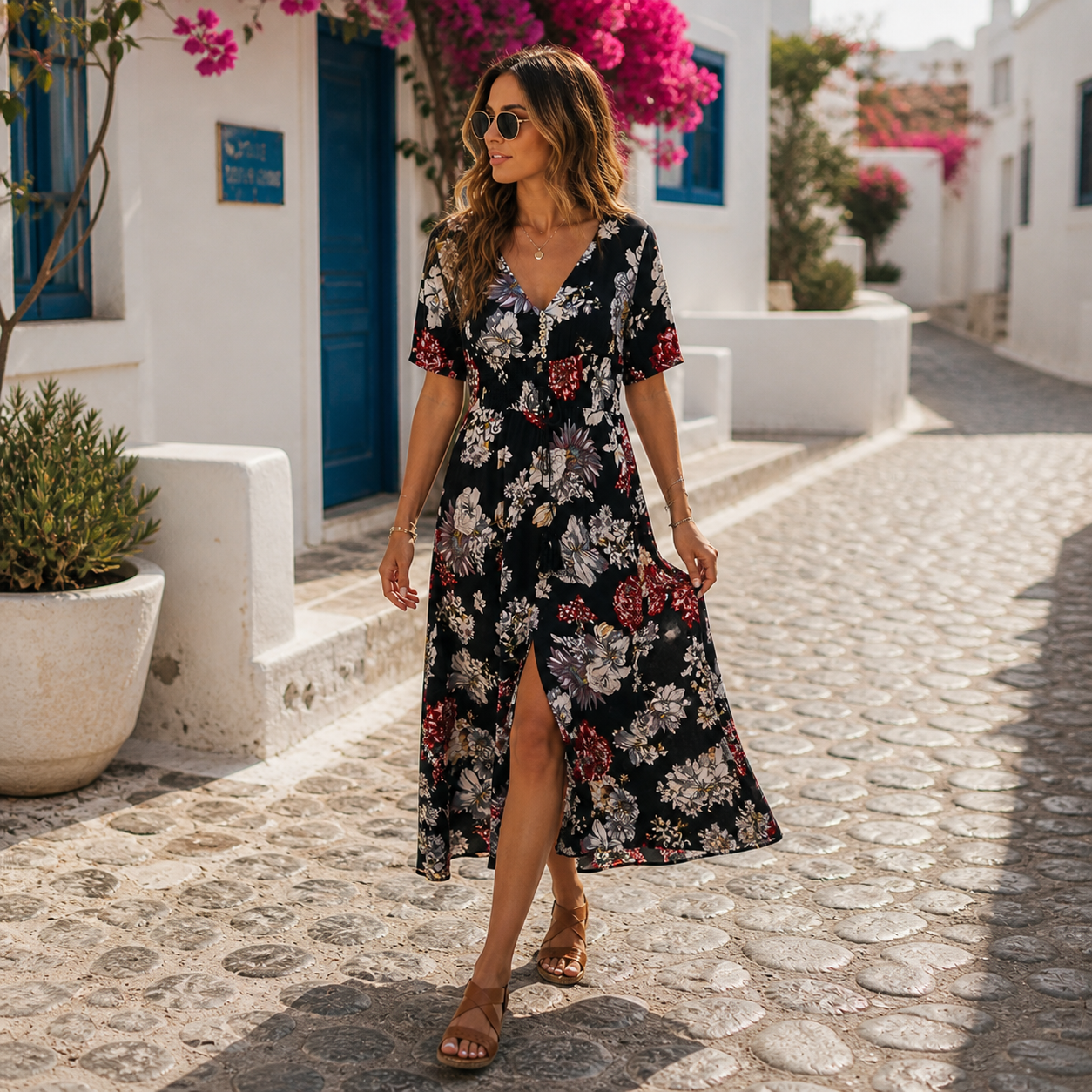 Oia Floral Midi Dress