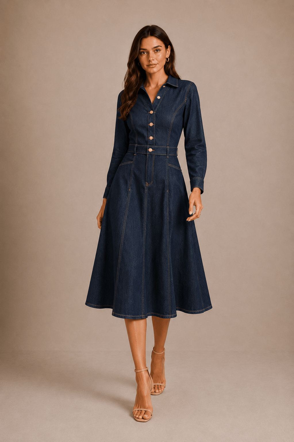 Siena Cinched-Waist Denim Midi Dress
