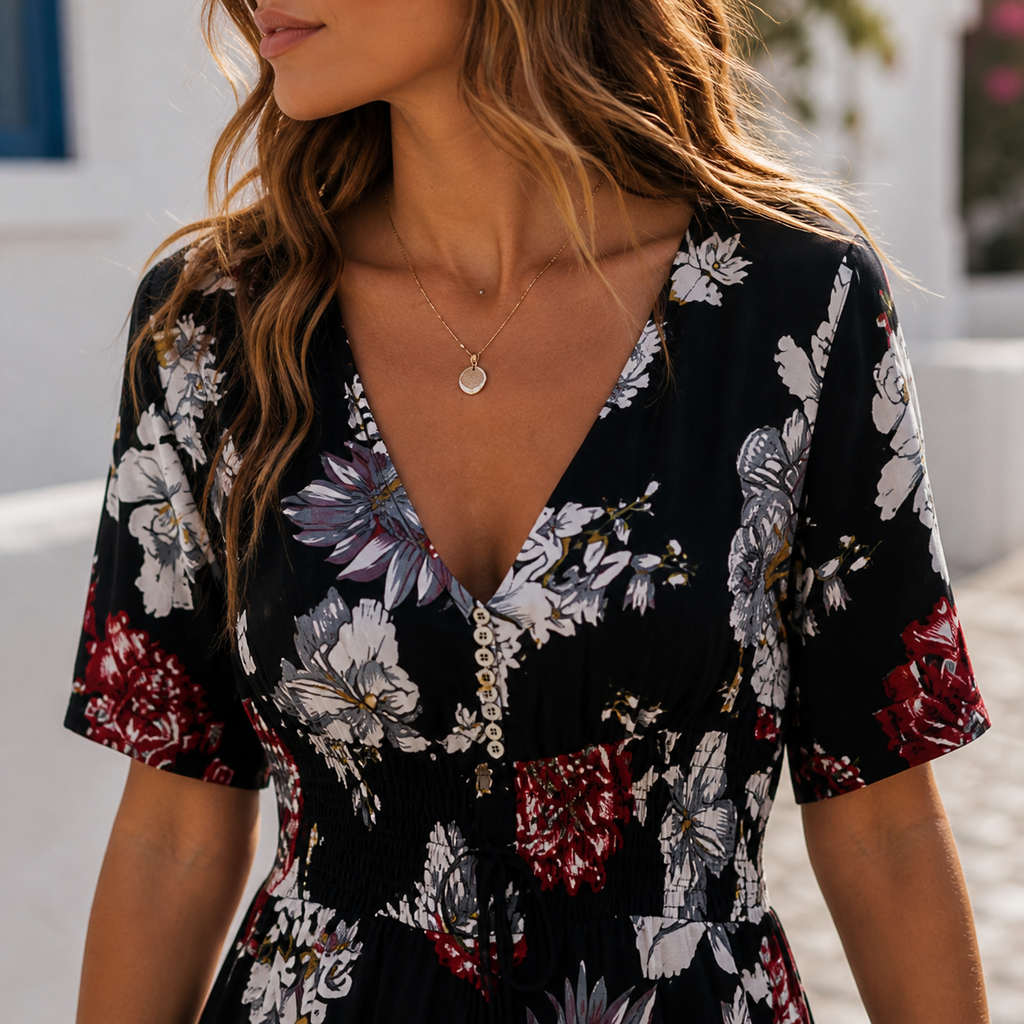 Oia Floral Midi Dress