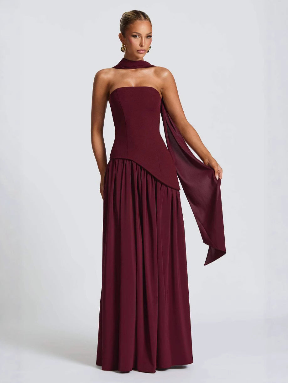 Santorini Asymmetrical Strapless Maxi Dress