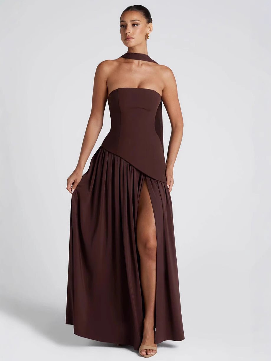 Santorini Asymmetrical Strapless Maxi Dress