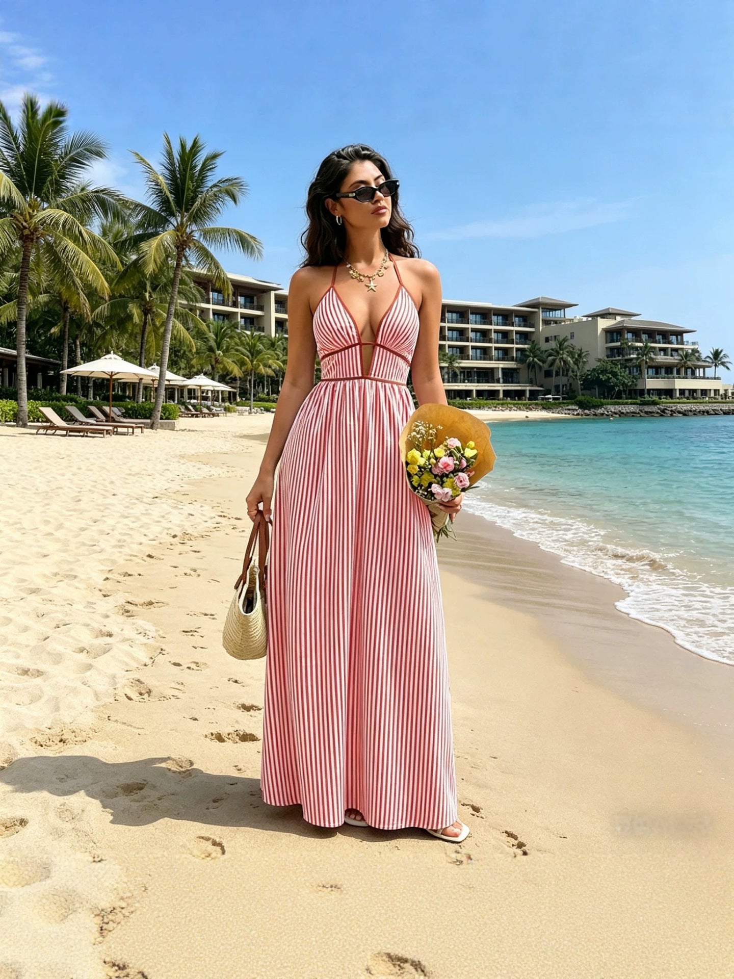 Santorini Plunging Halter Maxi Dress