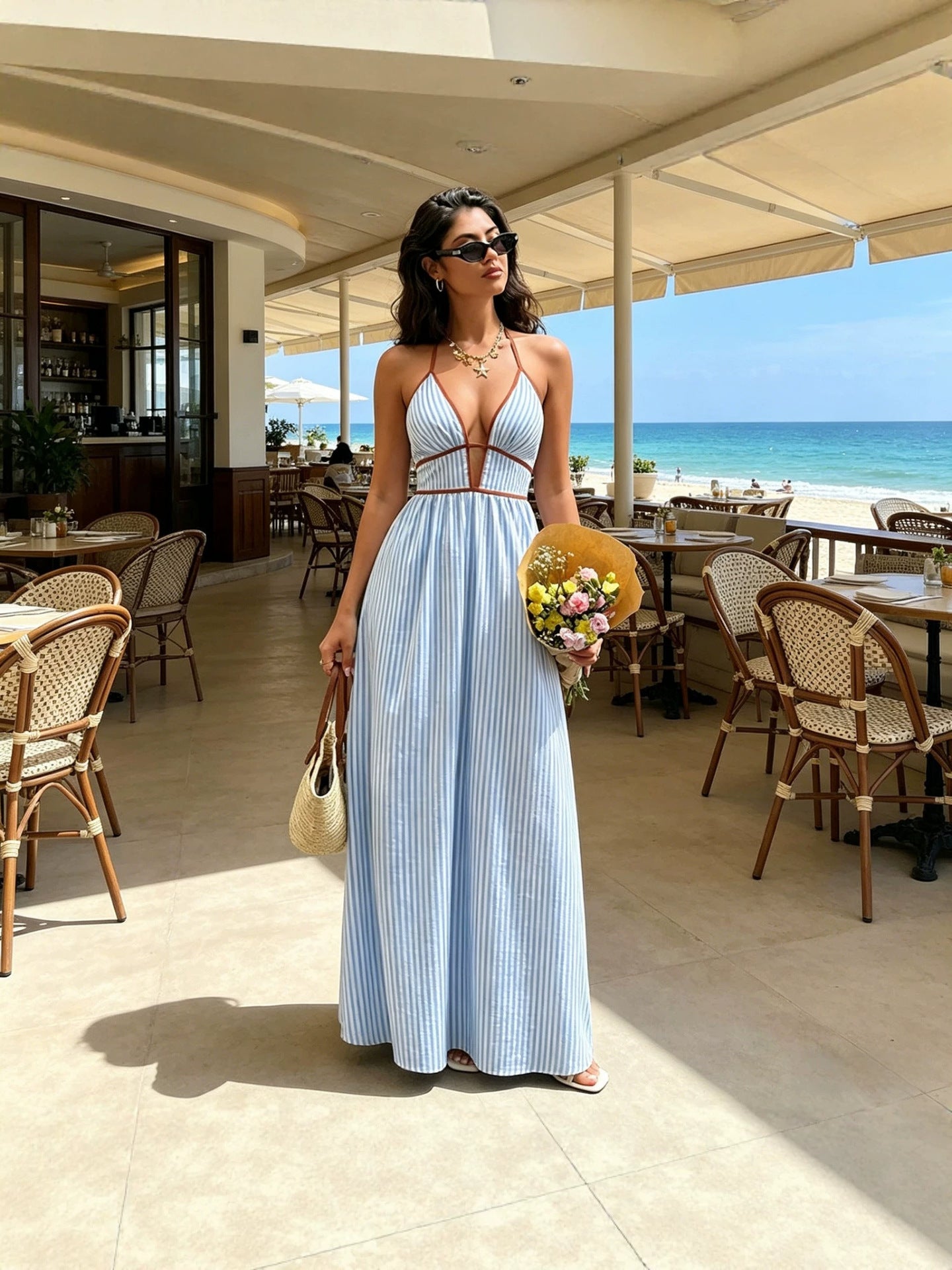 Santorini Plunging Halter Maxi Dress