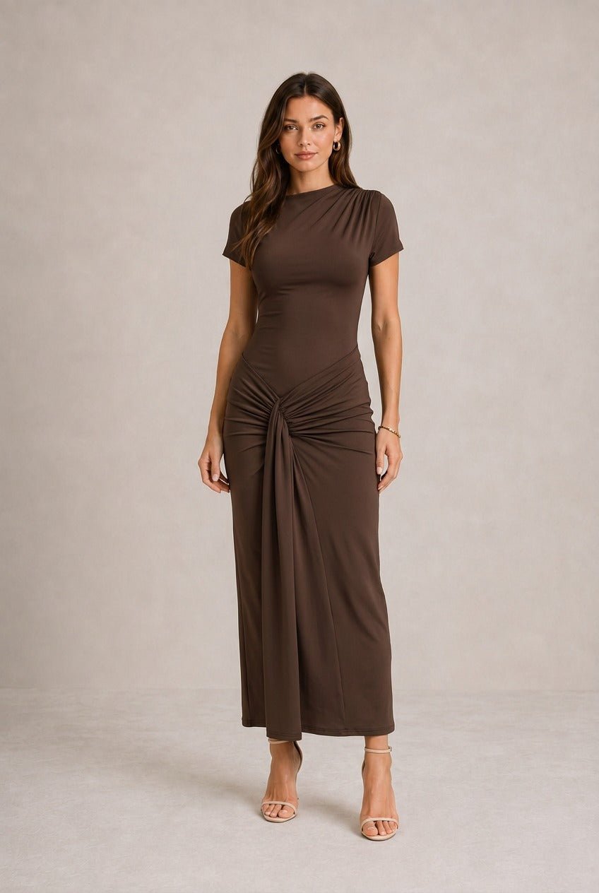 Gordes Draped Knot Front Maxi Dress