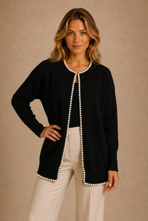 Barolo Pearl-Trim Cardigan Sweater