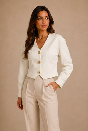 Asti Button-Front Cropped Cardigan Sweater