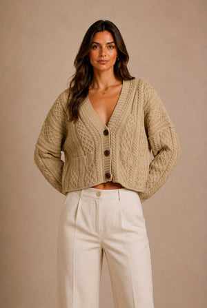 Chianti Cropped Cable-Knit Cardigan Sweater