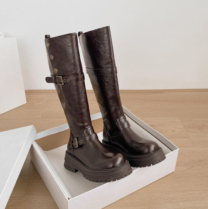 Cortona Buckle Combat Knee-High Boots