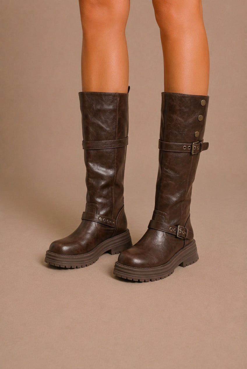 Cortona Buckle Combat Knee-High Boots