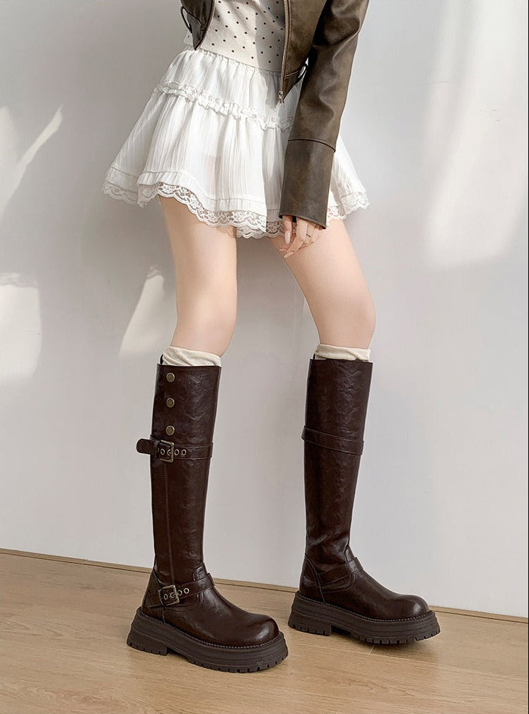 Cortona Buckle Combat Knee-High Boots
