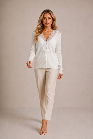Cortona Lace Trim Cardigan Sweater