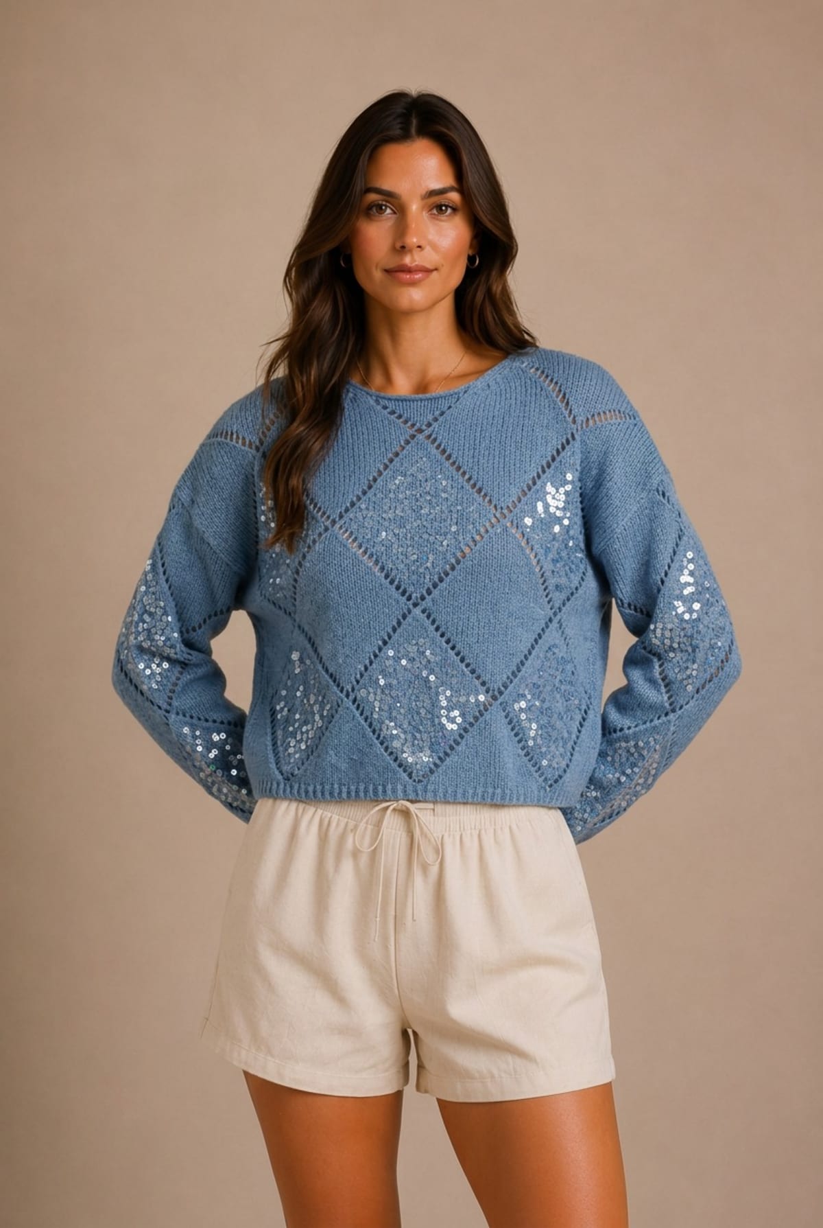 Barolo Sequin Open-Knit Sweater
