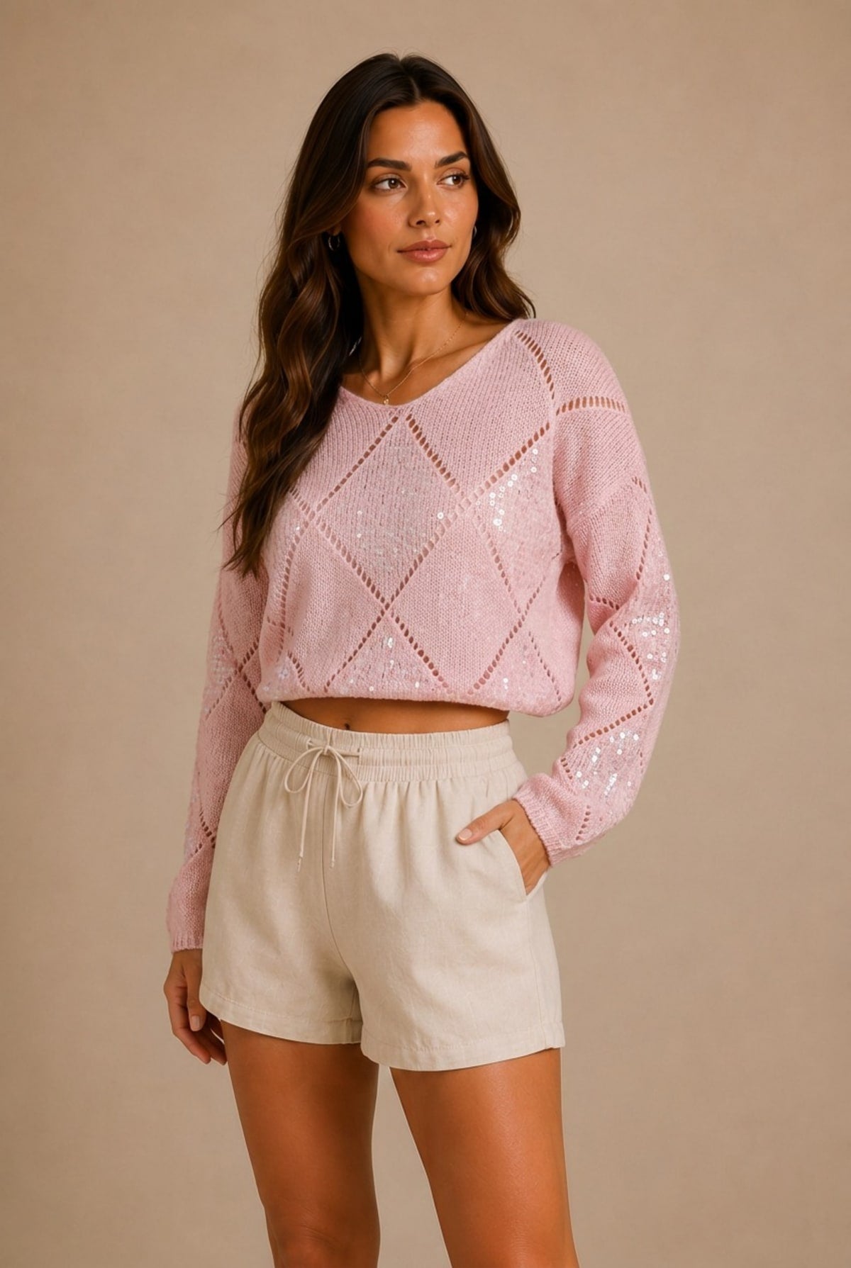 Barolo Sequin Open-Knit Sweater