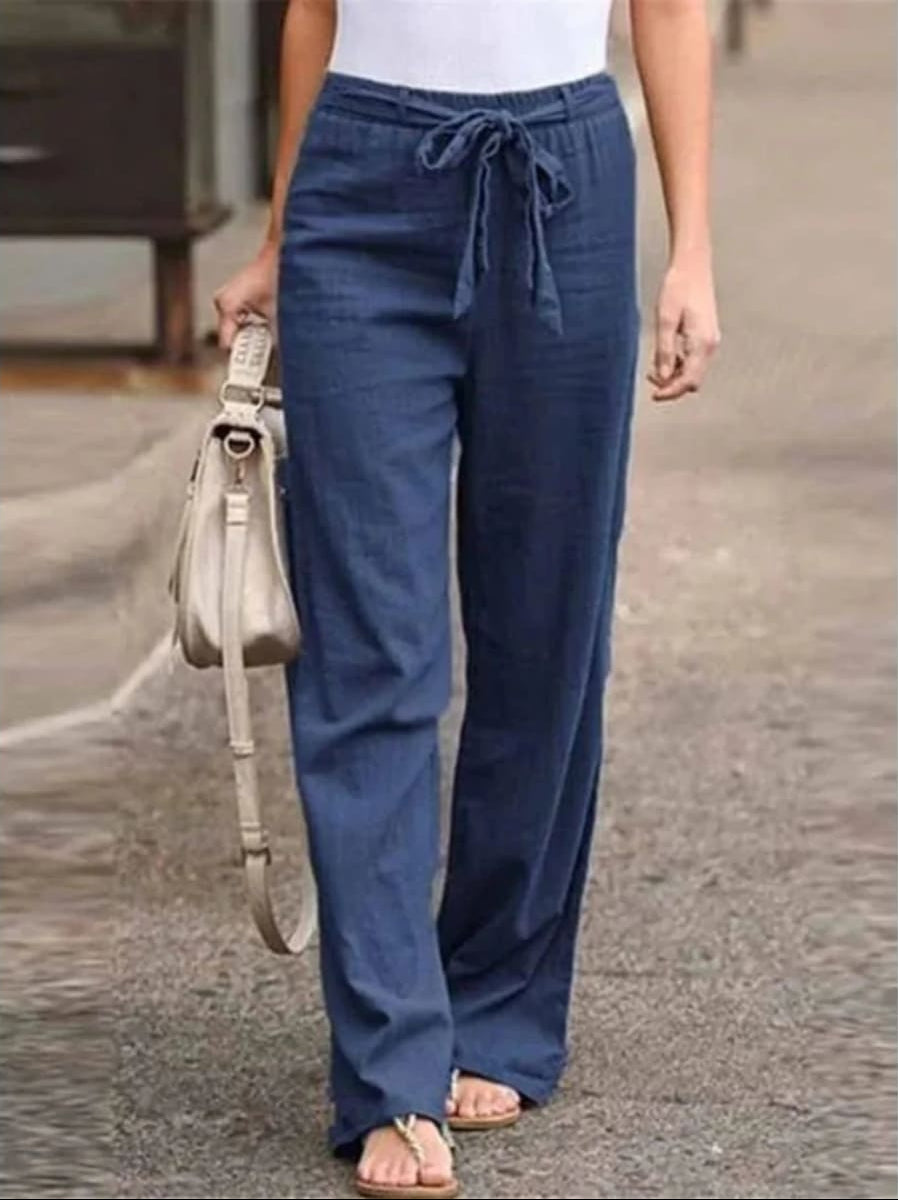 Women's wide-leg pants with drawstring waist, relaxed fit.