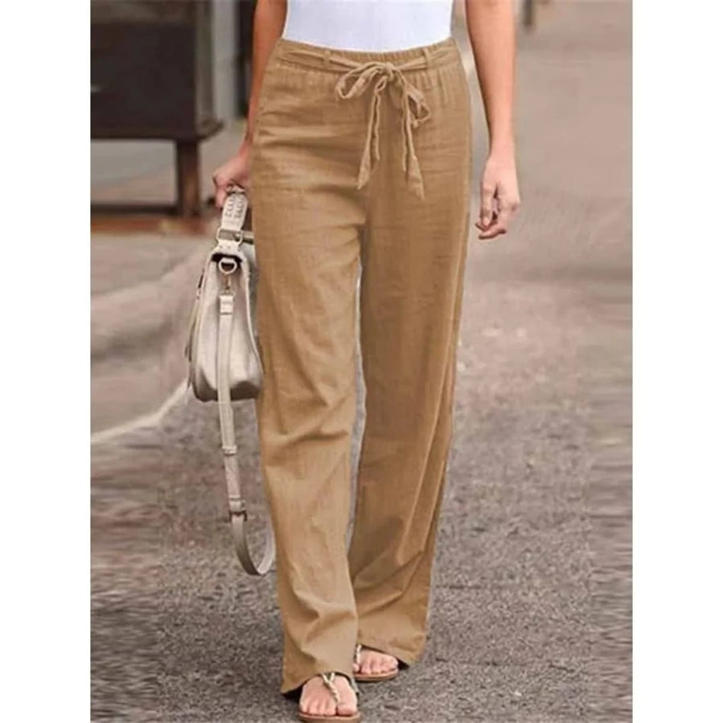 Women's wide-leg pants with drawstring waist, relaxed fit.
