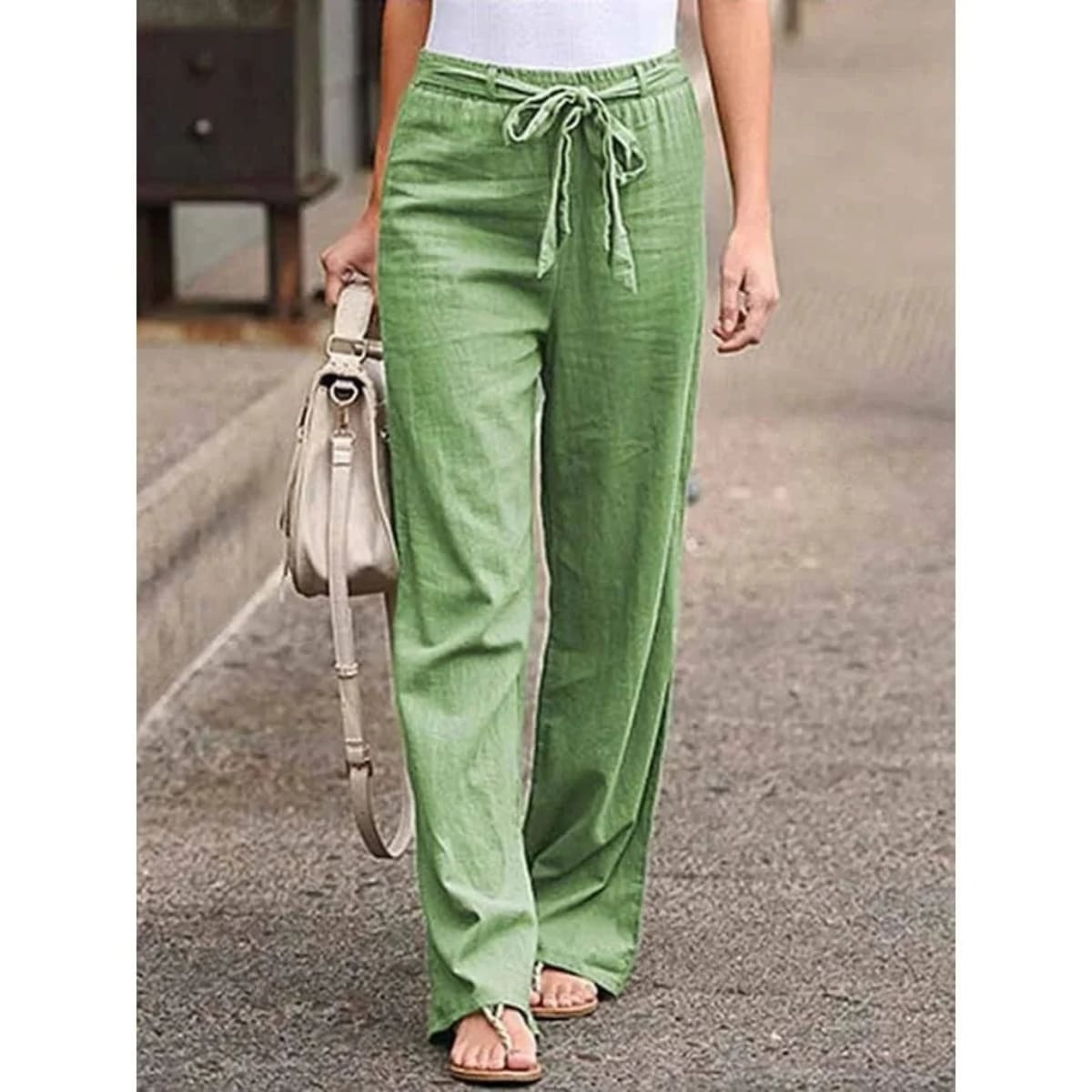 Women's wide-leg pants with drawstring waist, relaxed fit.