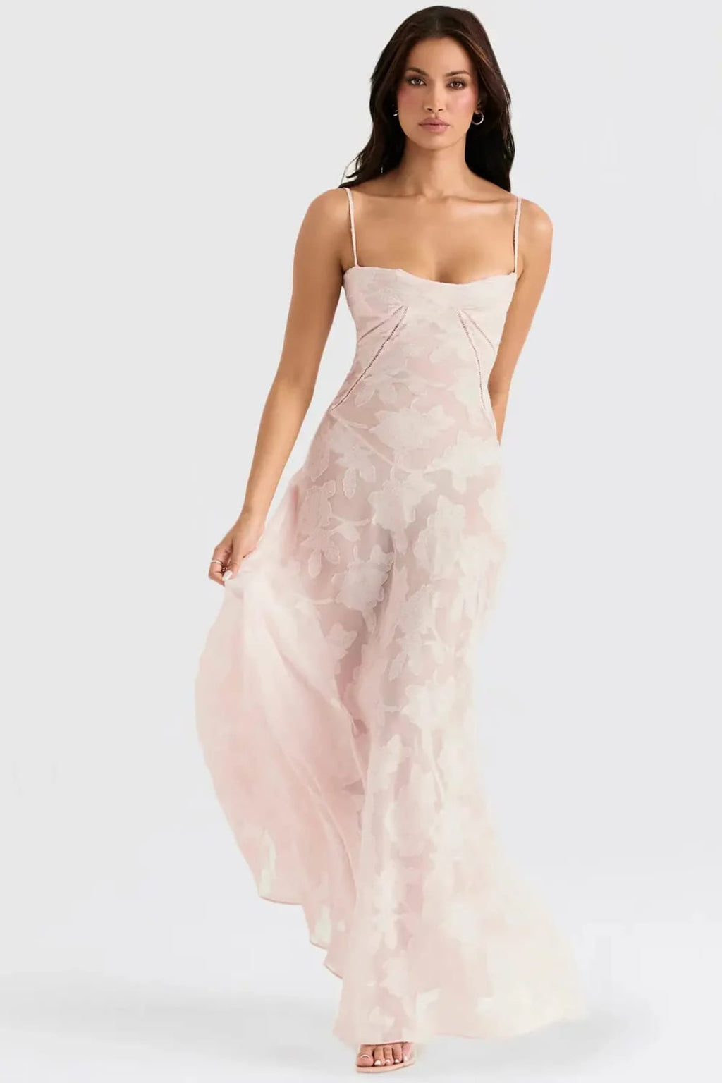 Long summer dress with open back and adjustable straps.