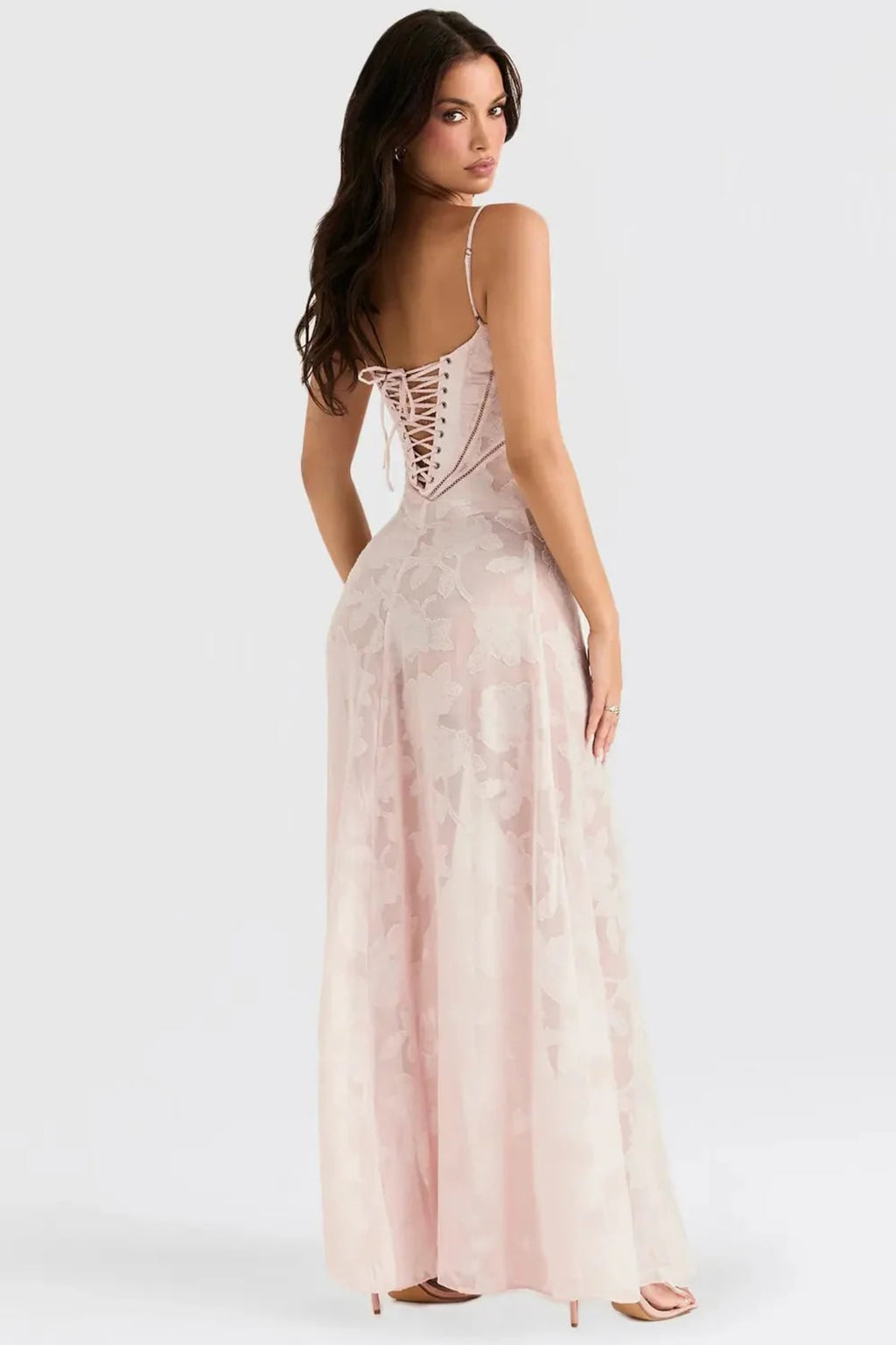 Long summer dress with open back and adjustable straps.