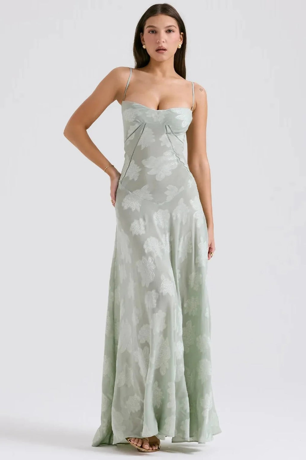 Long summer dress with open back and adjustable straps.