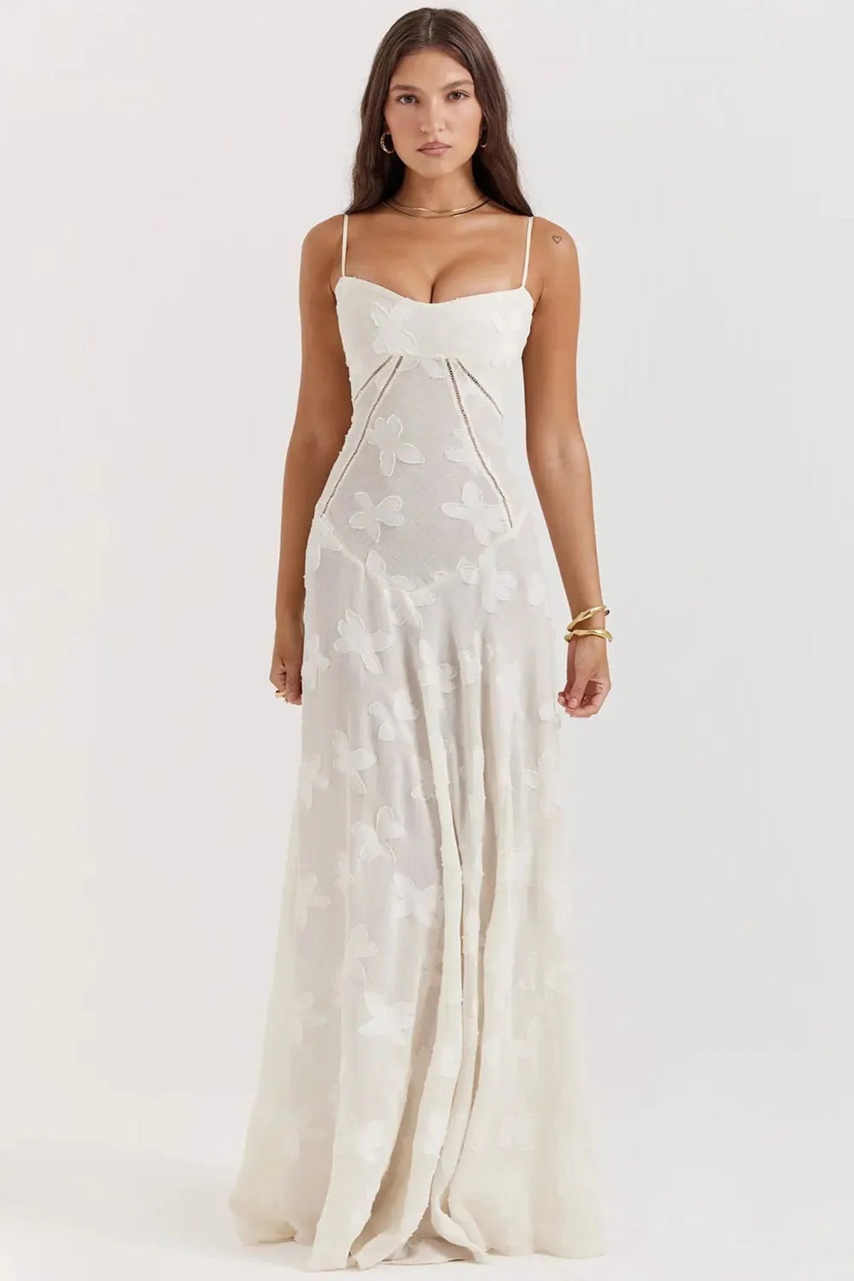 Long summer dress with open back and adjustable straps.