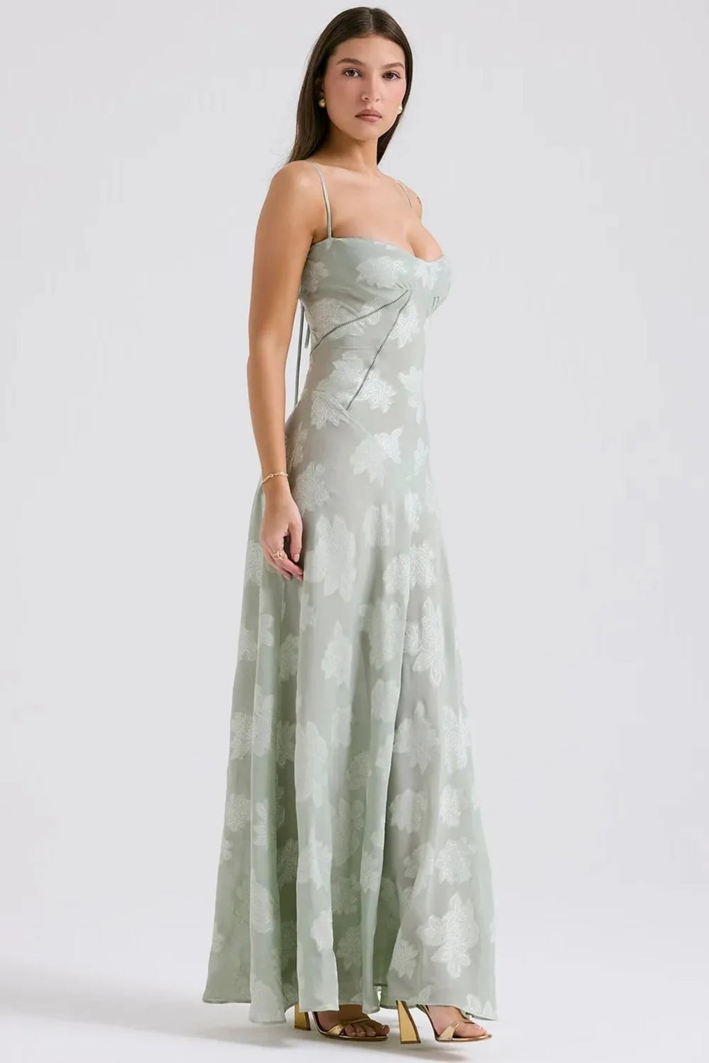 Long summer dress with open back and adjustable straps.