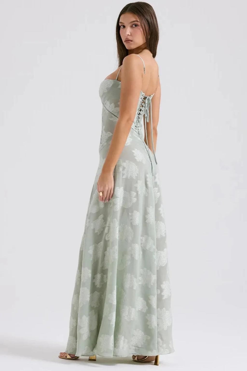 Long summer dress with open back and adjustable straps.