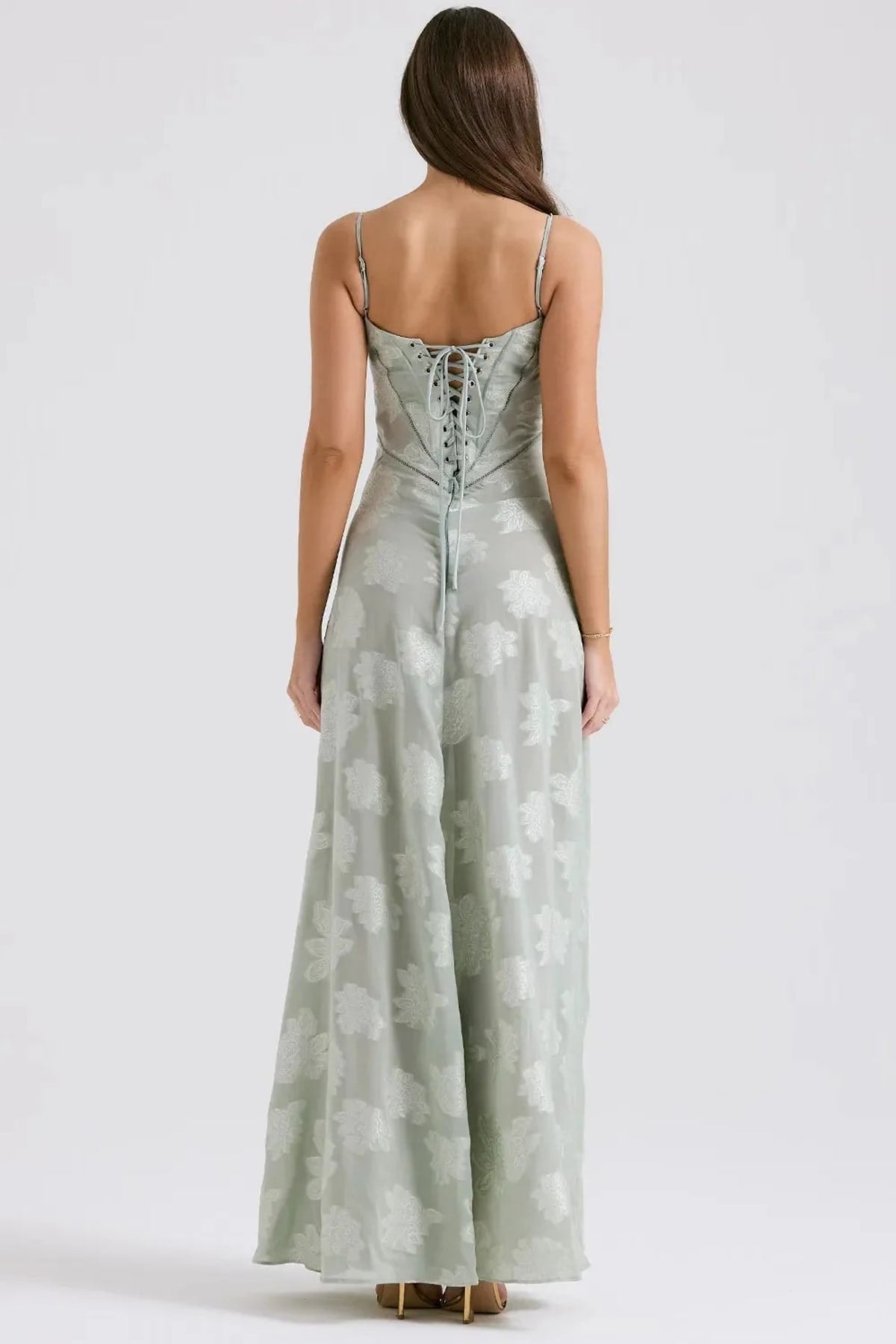 Long summer dress with open back and adjustable straps.