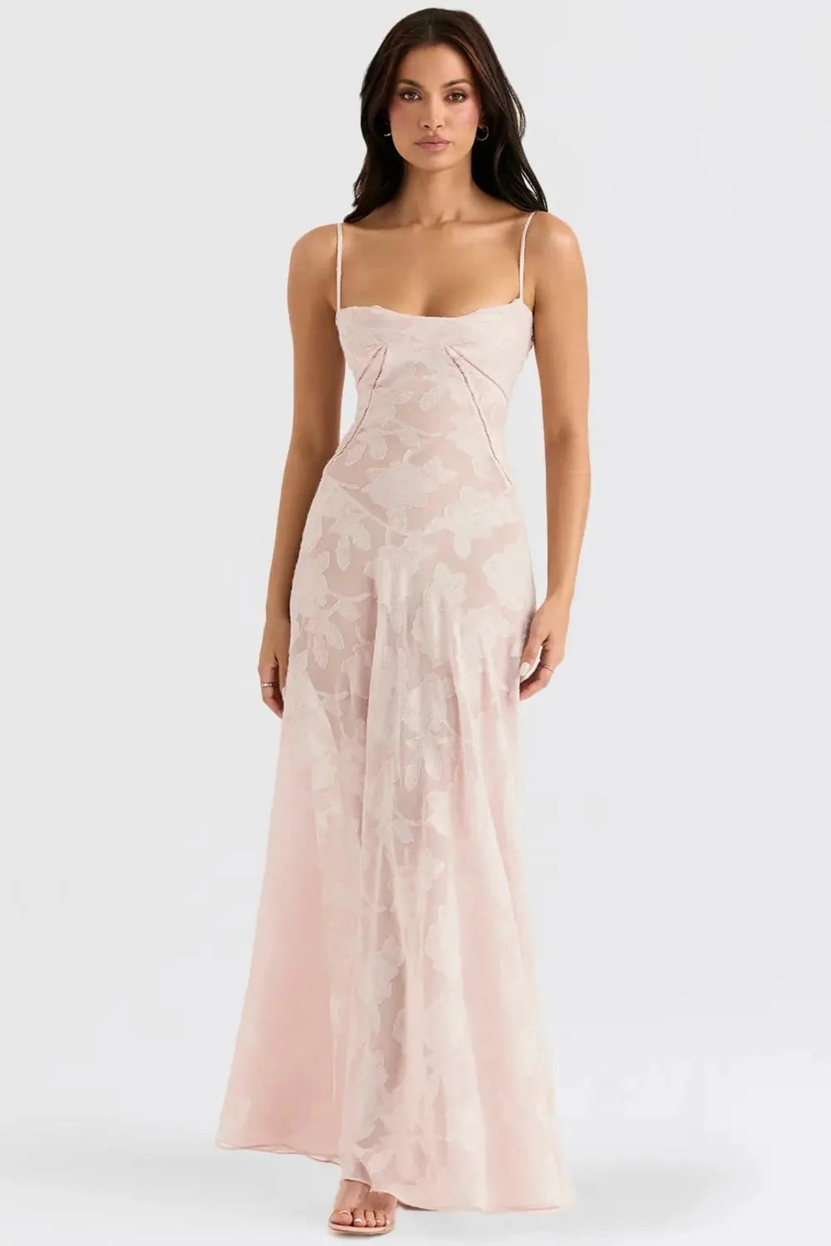 Long summer dress with open back and adjustable straps.