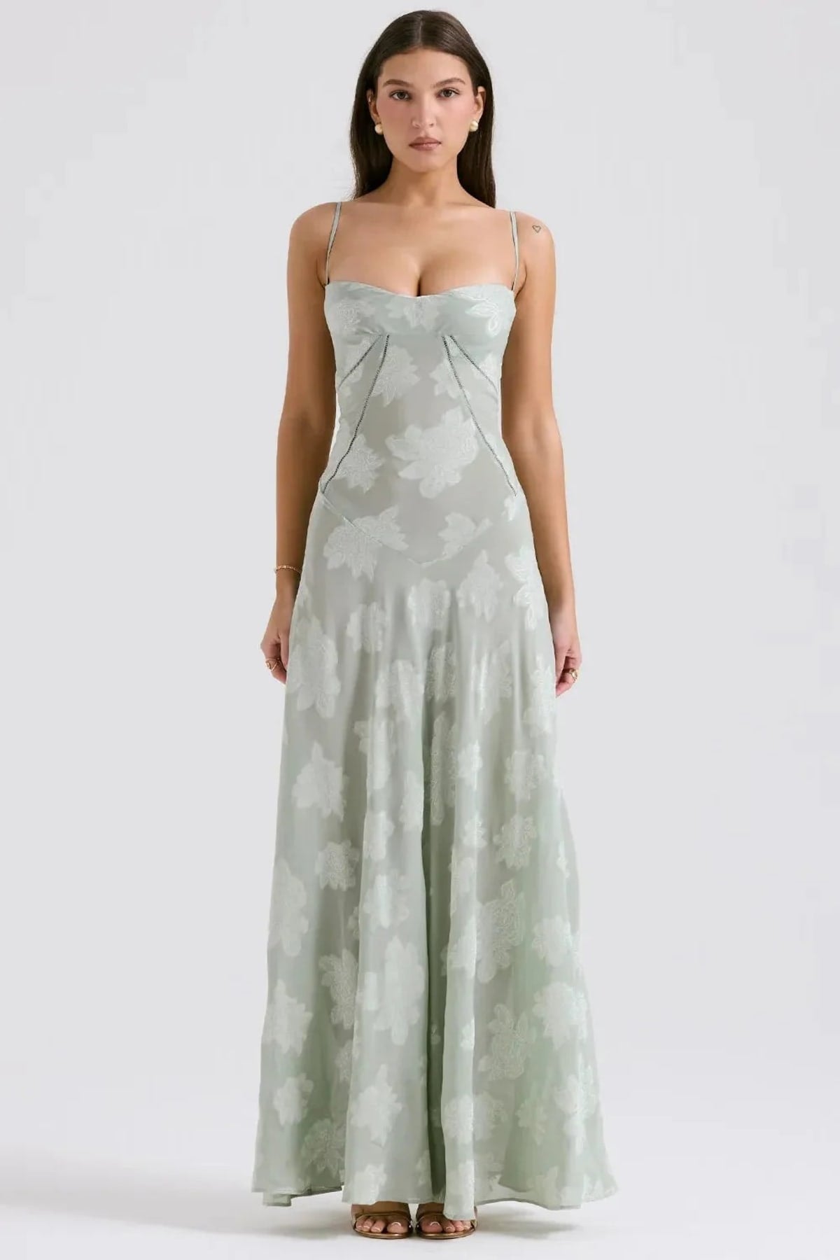 Long summer dress with open back and adjustable straps.
