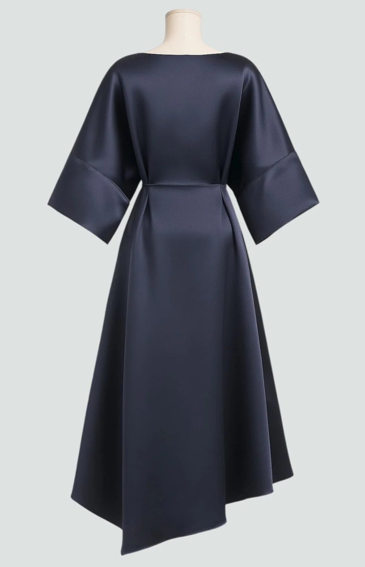 Long elegant dress with refined sheen, flattering silhouette.