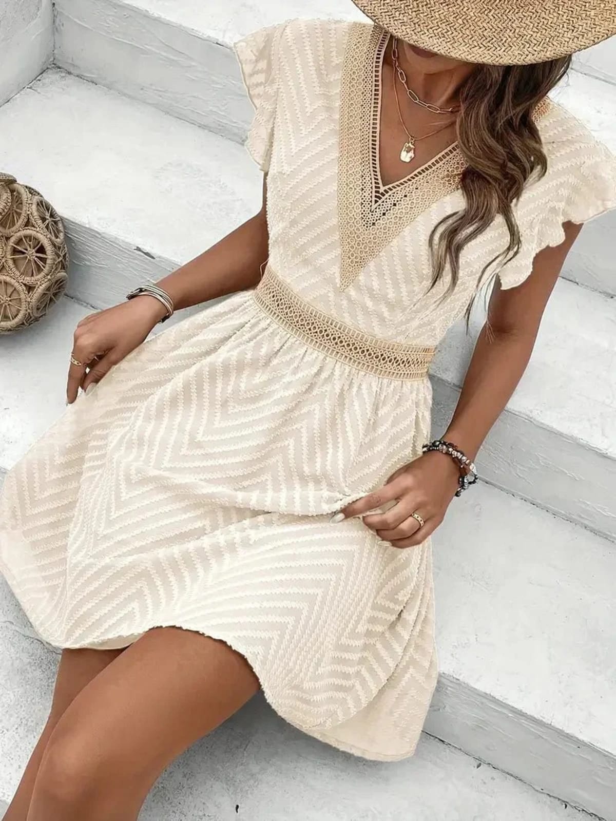 Dress with sweetheart neckline and flowing fit, perfect for summer.