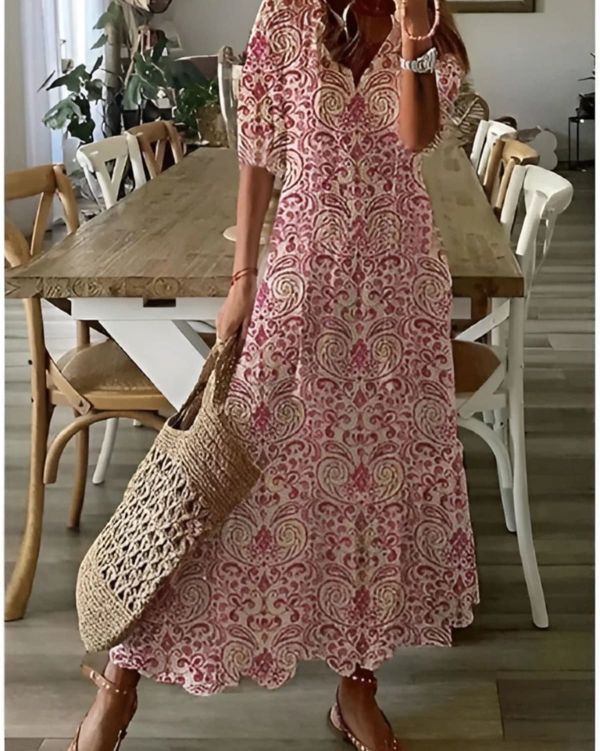 Bohemian dress with tassel details and relaxed fit in soft fabric