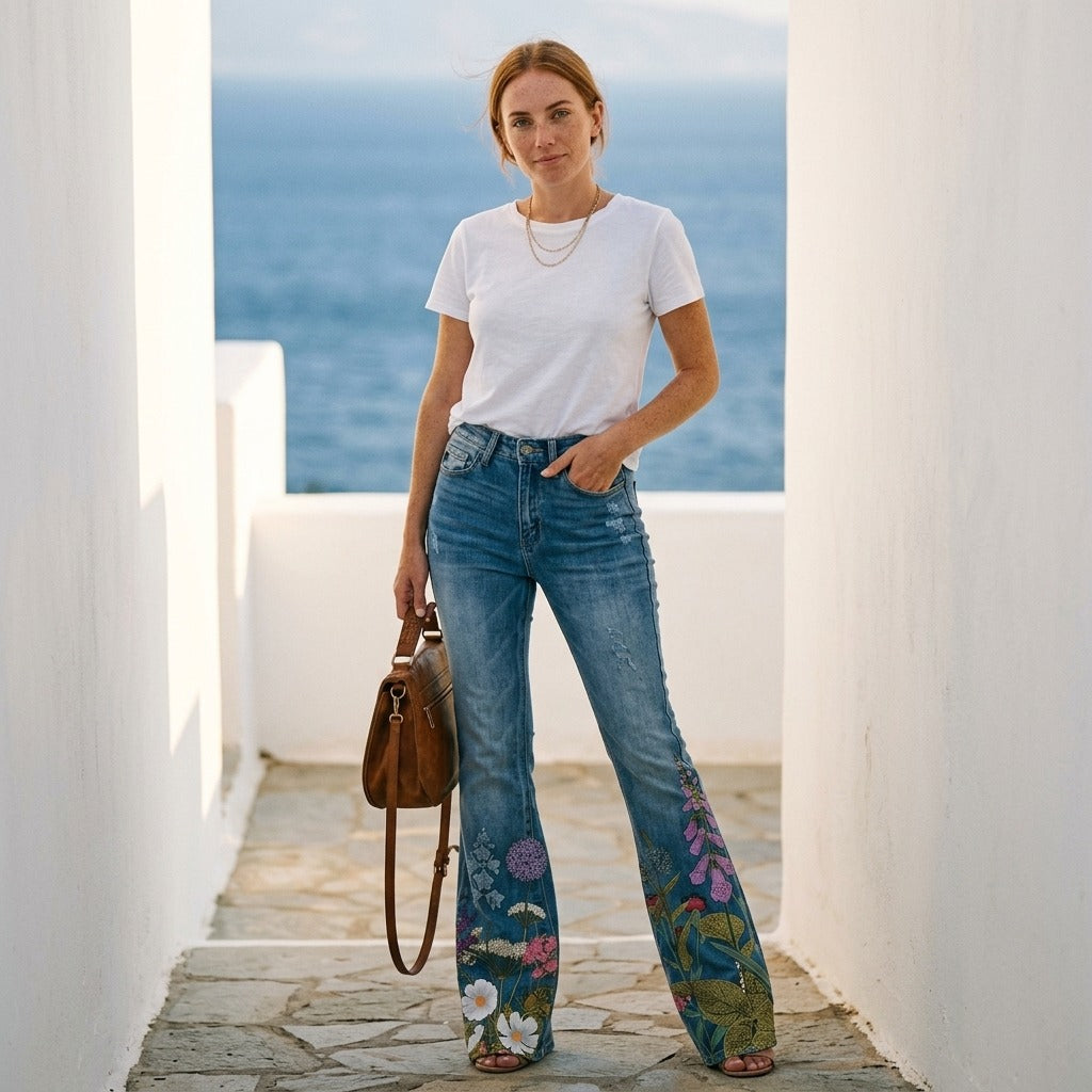 Capri Floral Flare Jeans