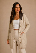Orvieto Textured Knit Long Hooded Cardigan Sweater