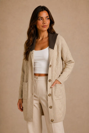 Orvieto Textured Knit Long Hooded Cardigan Sweater