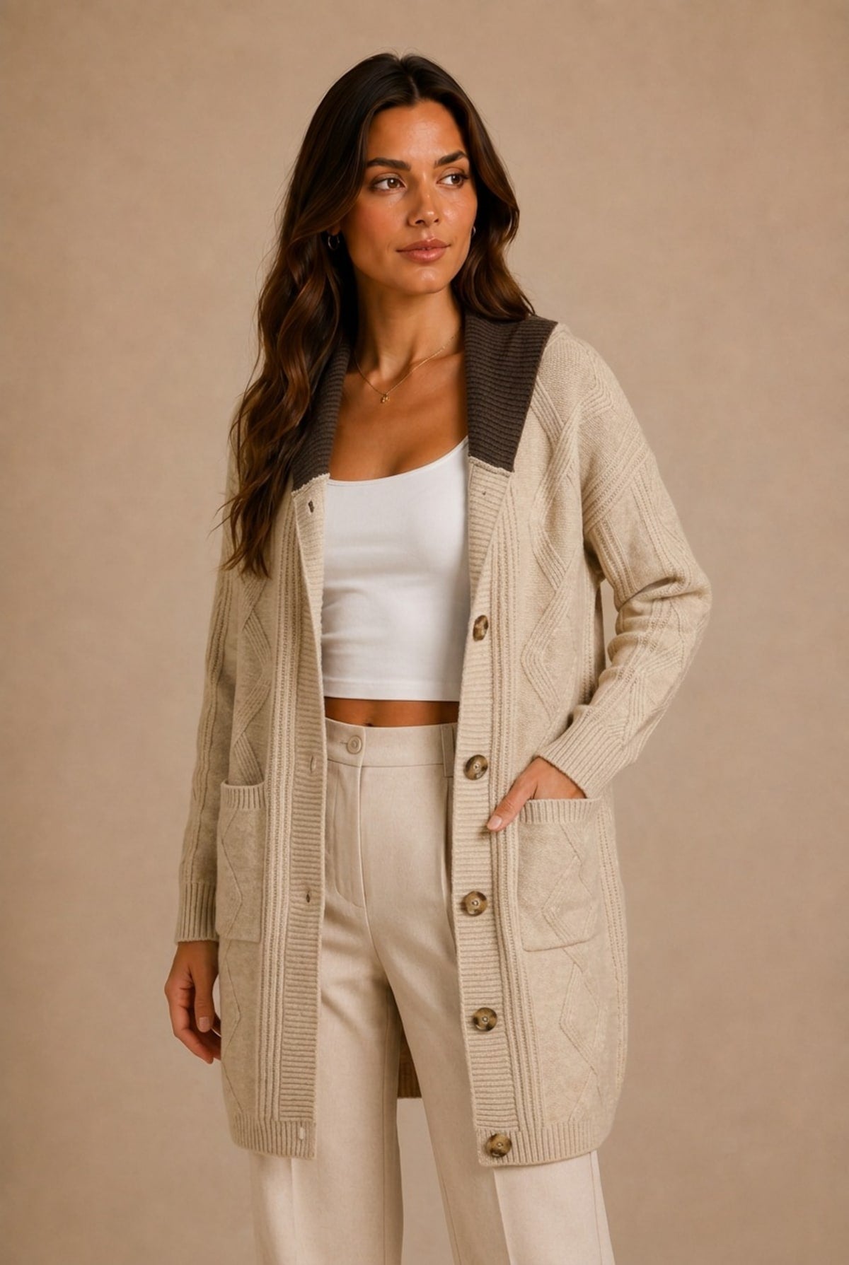 Orvieto Textured Knit Long Hooded Cardigan Sweater