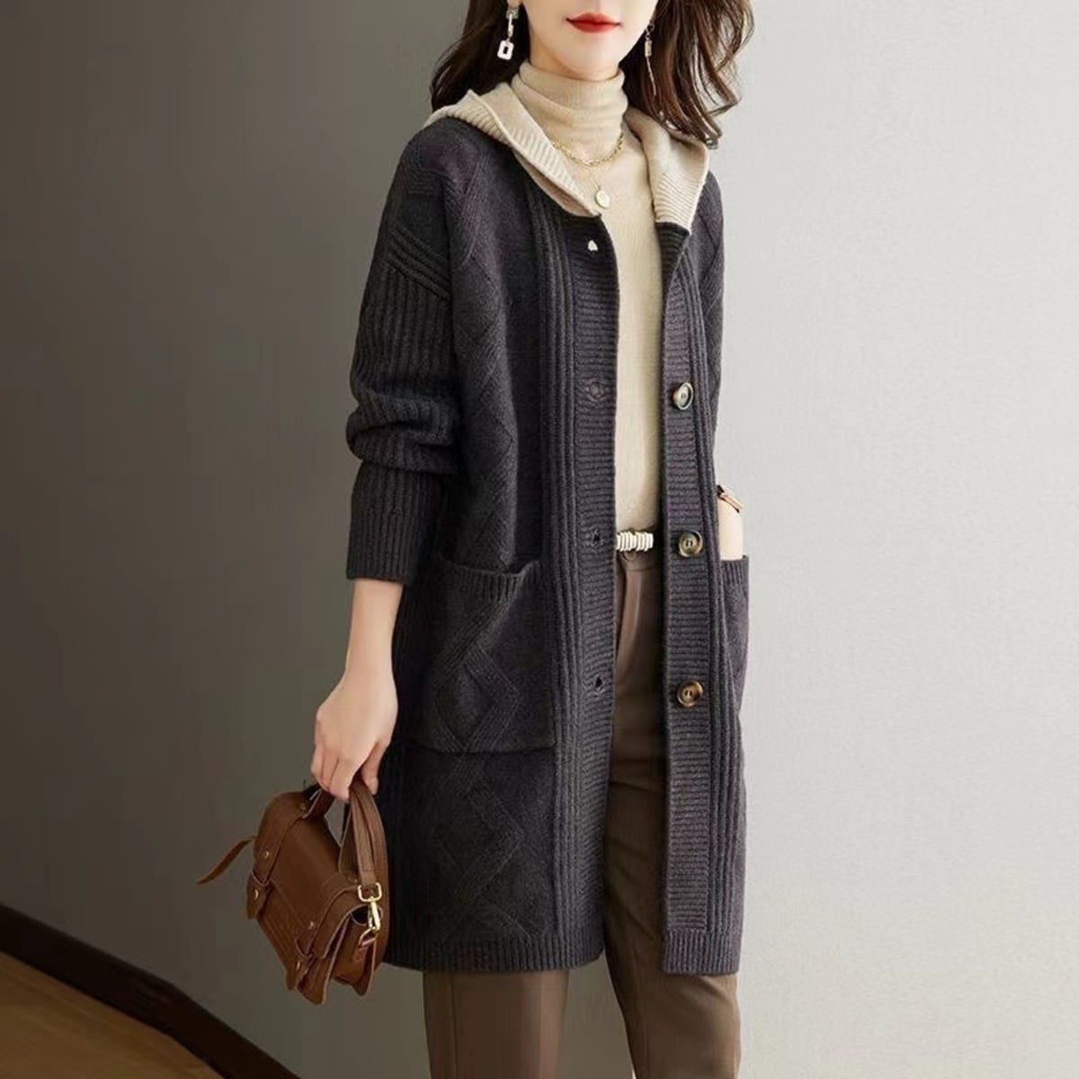 Orvieto Textured Knit Long Hooded Cardigan Sweater