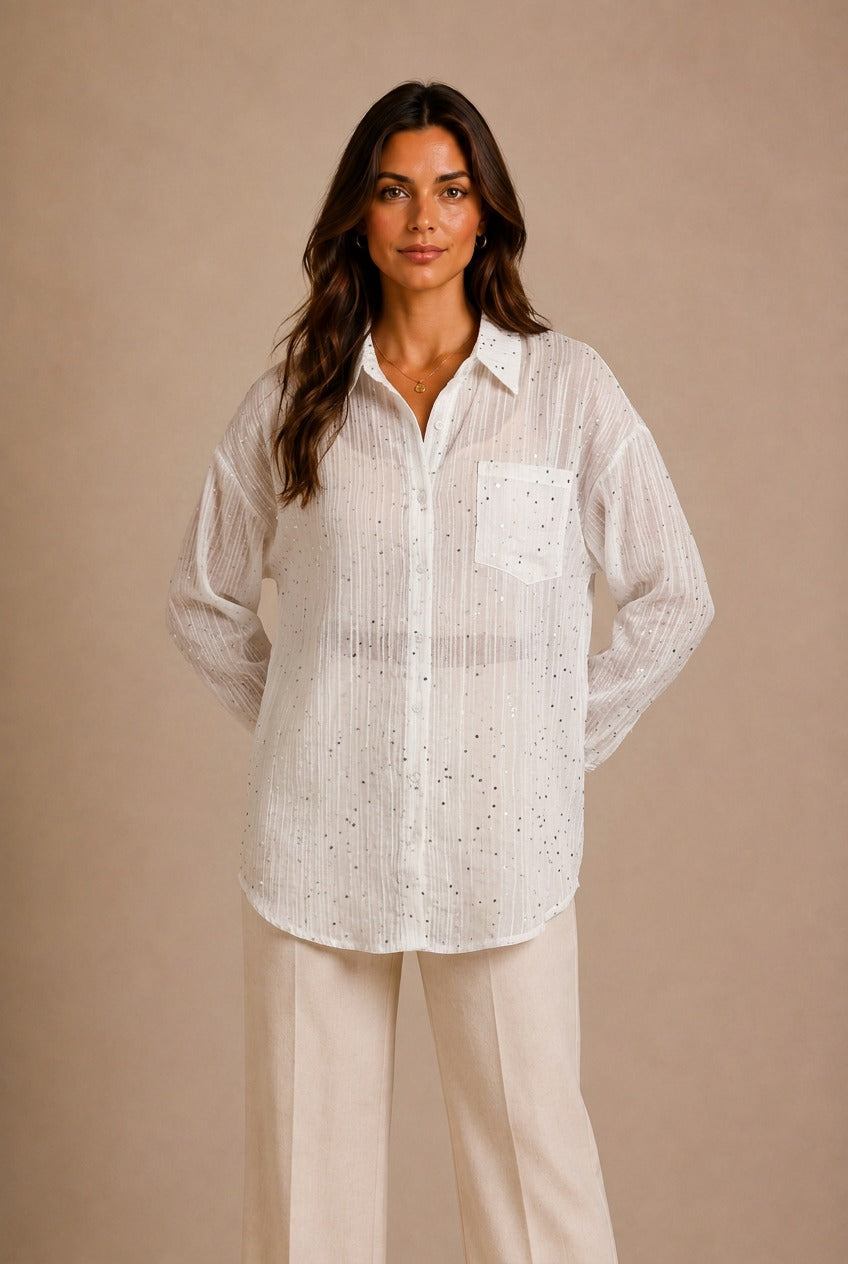 Bordeaux Sequin Button-Up Shirt