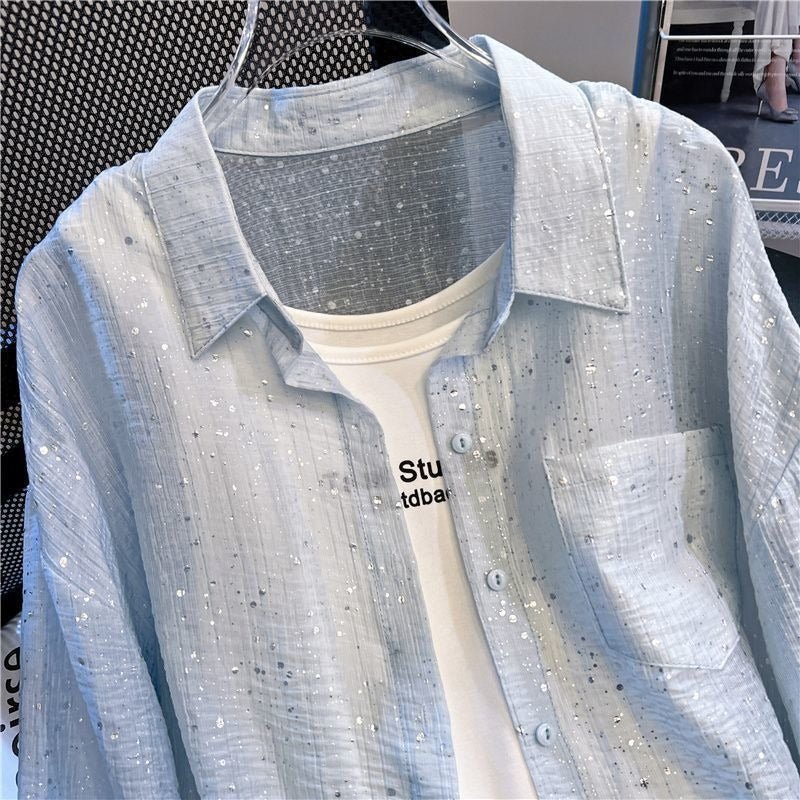 Bordeaux Sequin Button-Up Shirt