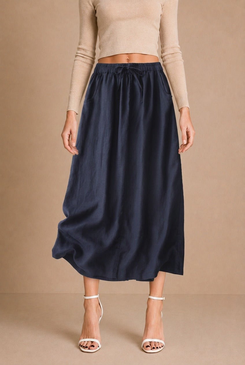 Barbaresco Drawstring A-Line Midi Skirt