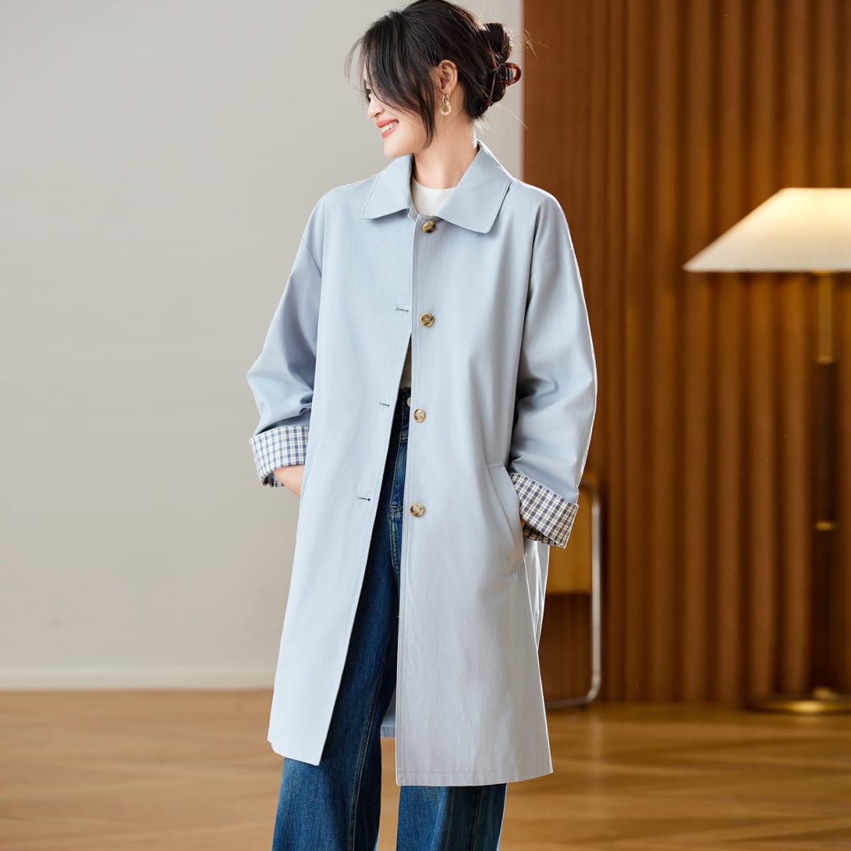 Arezzo Plaid Cuff Trench Coat