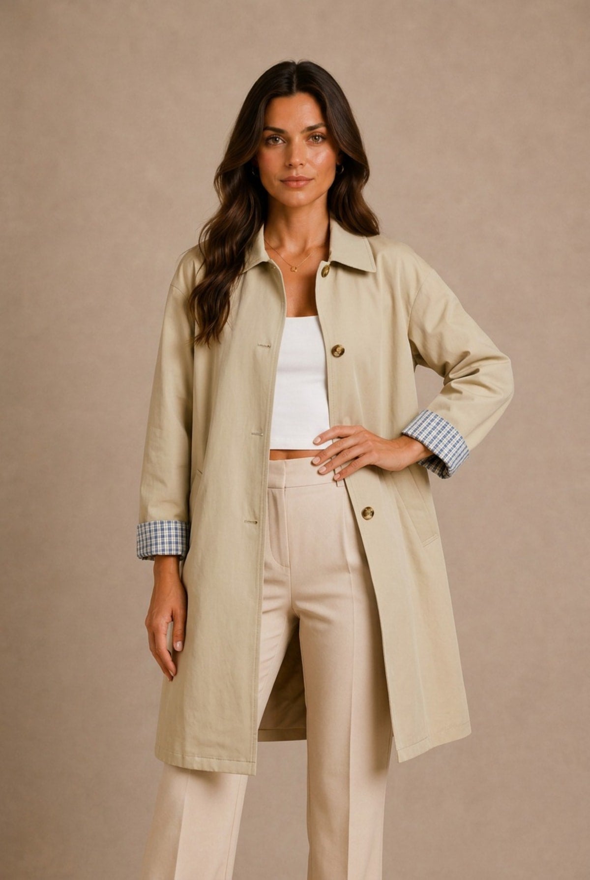 Arezzo Plaid Cuff Trench Coat
