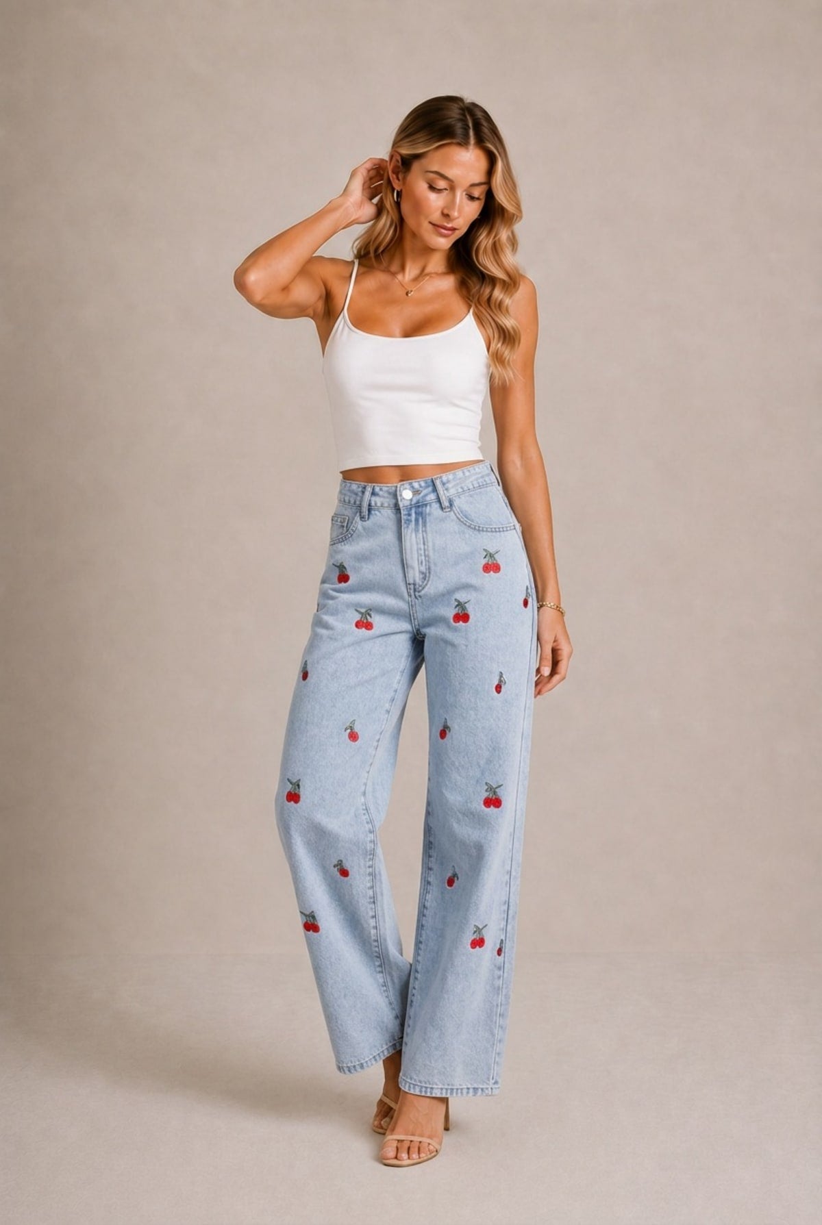 Asti Daisy Embroidered Wide Leg Jeans