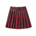 Dark blue plaid pleated mini skirt with sharp pleats.