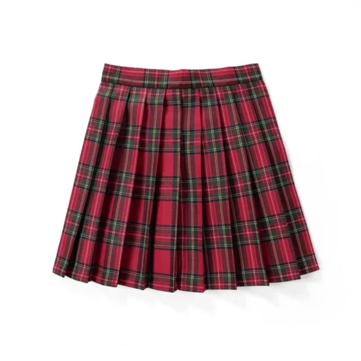 Dark blue plaid pleated mini skirt with sharp pleats.