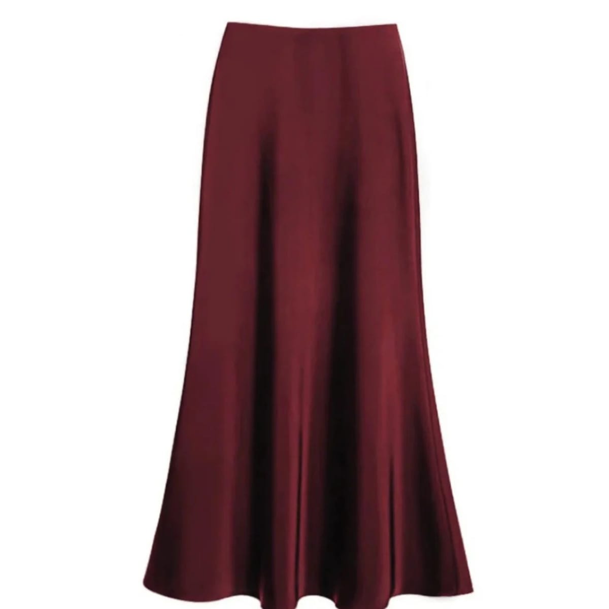Silver-grey satin midi skirt with high-waisted A-line silhouette